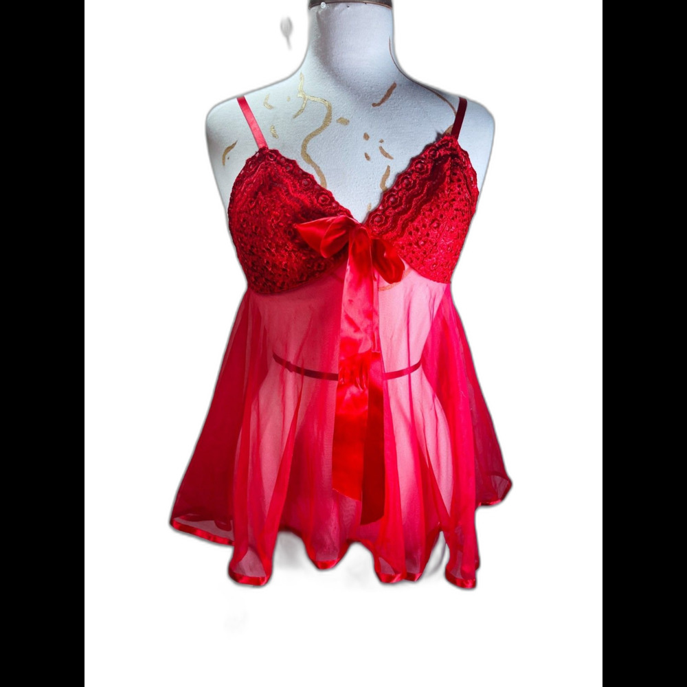 Boutique Nightgown Size S 00's Red Baby Doll Mob Wife Energy Aesthetic Lingerie